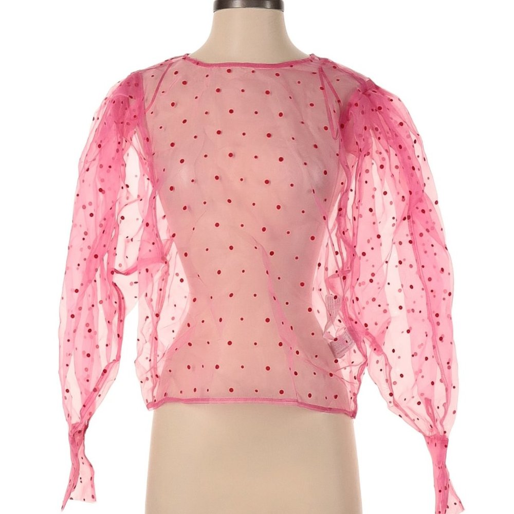 Zara Pink Polka Dot Sheer Blouse Puff Sleeves Size S NWOT